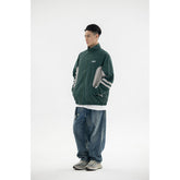 Unisex Jacket Retro Patchwork Contrast Color Stand-up Collar Jacket Men Spring and Autumn Coat